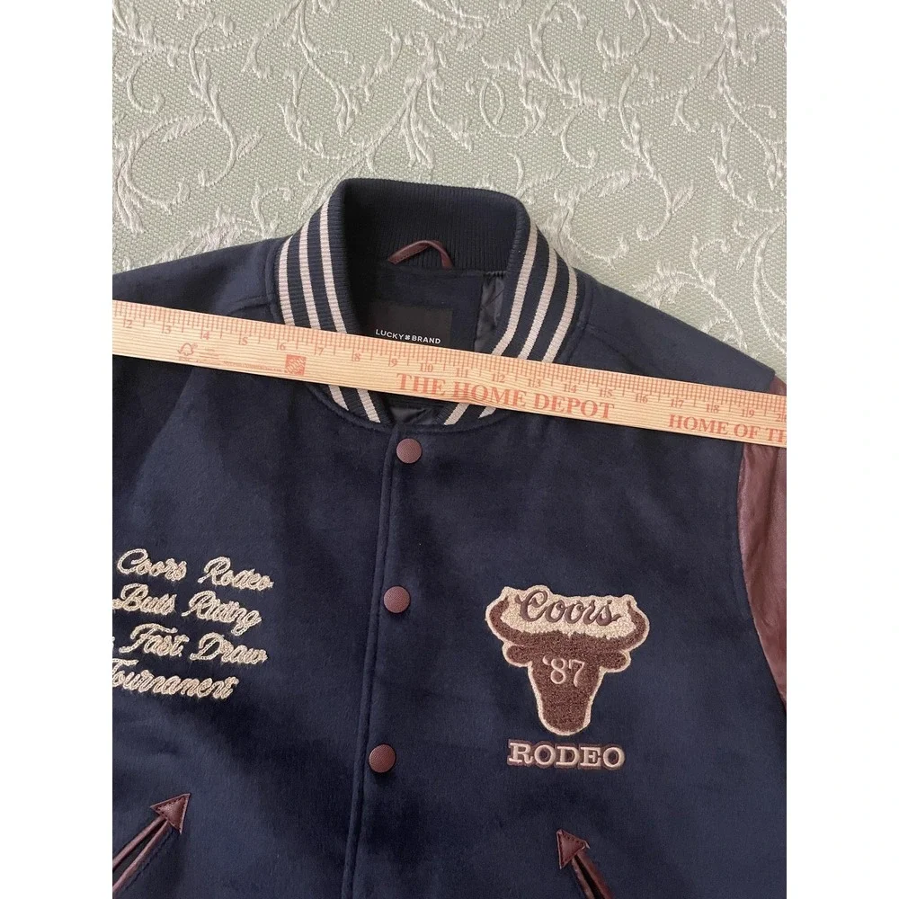Lucky Brand Jacket Mens XL Blue Coors Rodeo Varsity Leather Sleeves‎ 161300